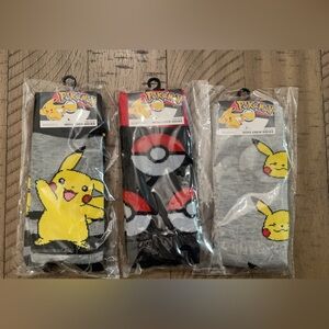 Pokemon socks! Selling all 3 pairs together! Size 10-13. New with tags.